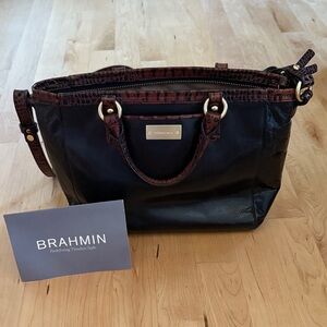 Brahmin Black and Brown Leather Handbag